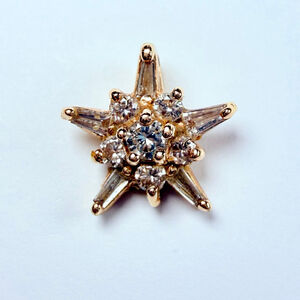 14K Solid Yellow Gold Genuine Diamond Cluster Starburst Star Pendant